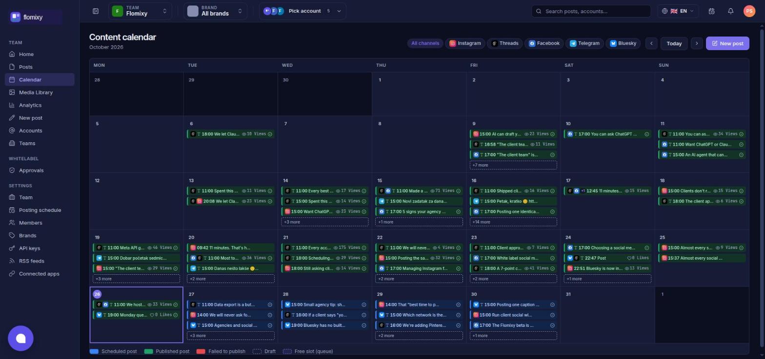 Content calendar for every network and brand in one view